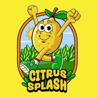 Happy Lemon Tropical Summer Vibes Cartoon Character in Retro Vintage Style vector
