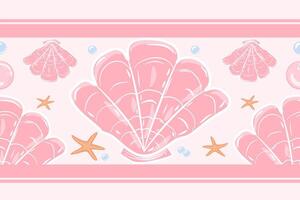 SeaShells and Starfish and Pearl one Pink Background Seamless for Design and Print fabric, tile, carpet, illustration design vector