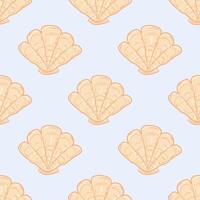 Drawing Seamless Sea Shells Pattern on Light Blue Background for All Design and Decoration Fabric, Appearance, Carpet, Rug, Tiles, Wallpaper, Biology, Fossil, Print. vector