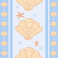 SeaShell Starfish and Pearl Icon of The Sea. Beach Vibe Seamless Stripe Pattern for All Decoration Fabric Print SeaShell Starfish and Pearl Icon of The Sea. Beach Vibe Seamless Stripe Pattern. vector