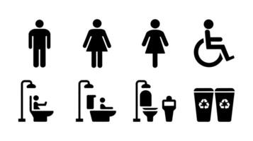 Restroom and Hygiene Icon Set Featuring Men, Women, Handicap, and Facilities vector