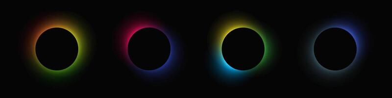 Circle illuminate frame with gradient. Set of four round neon banners isolated on black background. illustration vector