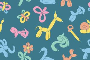 Seamless pattern of colorful balloons. Colorful drawing of inflatable toys made of twisted balloons. Design element for packaging, greeting card, invitation card, print, flyer, banner. vector