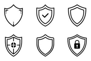 Shield Icon Bundle in Minimal Outline Silhouette vector