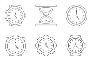 Flat Outline Time Clock Silhouette Collection vector