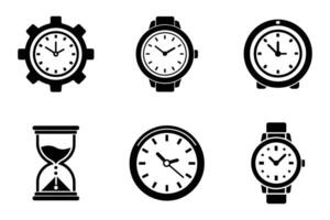 Time Clock Icons in Minimal Flat Silhouette Style vector