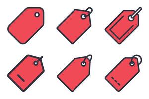Flat Tag Icon Set with Outline Silhouettes vector