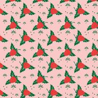 pattern with strawberries and leaves on a pink background. vector