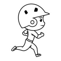 Baseball chibi character with helm in running pose in black line art vector