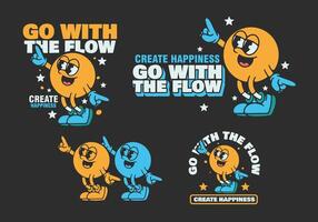 Happy character in dance pose, dark background. in 4 version vector