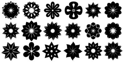A set of black and white flowers with different shapes vector