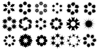 A set of black and white starburst shapes vector