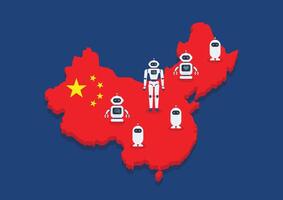 Robots are standing on china map vector