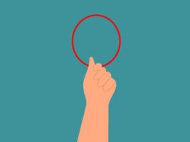 The image features a stylized illustration of a hand holding a circle vector