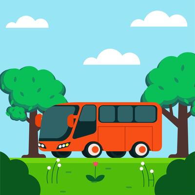 Flat illustration bus telolet with blue sky view