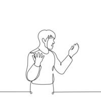man standing indignant or shocked with mouth open and hands raised - one line art vector