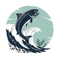 salmon jumping out of the water on a wave vector
