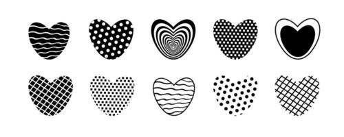 Set of black and white hearts isolated on white background. Doodle element for you design. Valentines day concept. vector