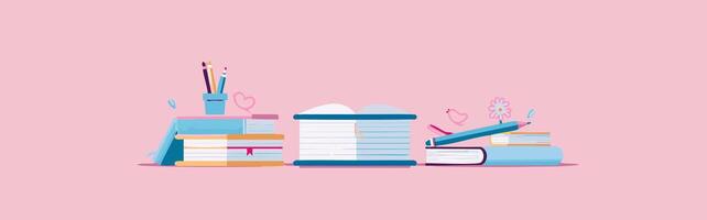 pink background with books paper in center vector