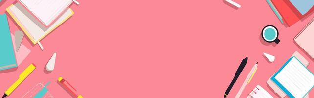 pink background with stack of books and pencils vector