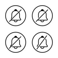 Silent bell icon set on circle line. Mute notification sign symbol vector
