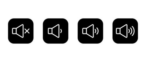 Sound speaker outline icon on black square. Audio volume level sign symbol vector