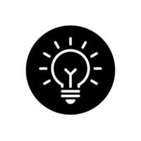 Light bulb, lamp outline icon on black circle. Insight, idea sign symbol vector