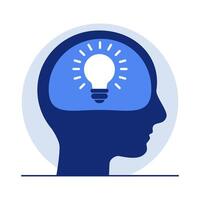 Human Head with Light Bulb Symbolizing Creativity, Innovation, and Bright Ideas vector