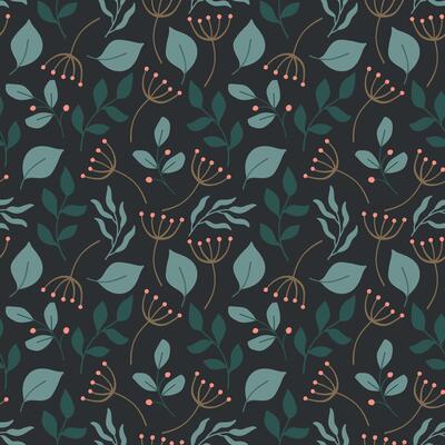 Cute Floral Leaves Botanical Seamless Pattern Background - Vintage Retro Hand Drawn Flowers And Leaves - Flat Illustration Natural Forms - Plants Elements