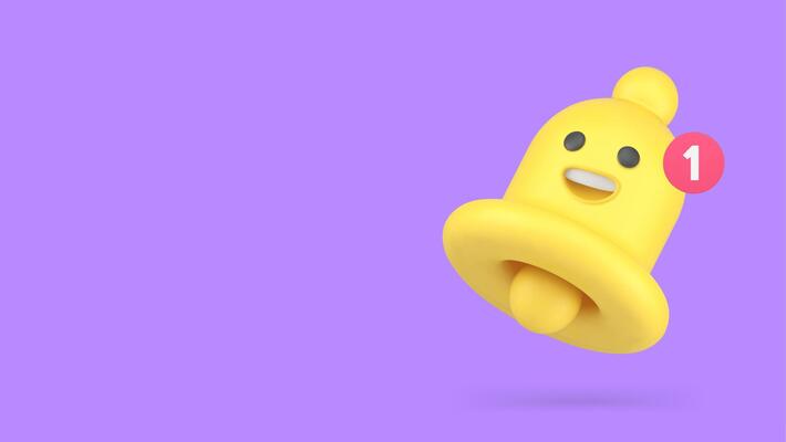 Ring bell incoming notification comic emoticon character banner copy space illustration