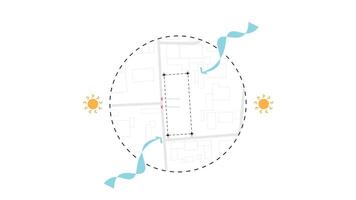 a architecture site analysis symbol icon element drawing graphic flat isolated . architecture element line sun wind sound sun vector