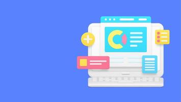 Laptop browser workflow data business analyzing banner copy space illustration vector