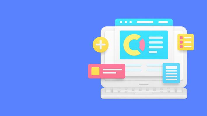Laptop browser workflow data business analyzing banner copy space illustration