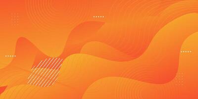 Abstract colorful orange background with wavy fluid shapes with geometric patterns. Bright orange background design. Cool and modern concept vector