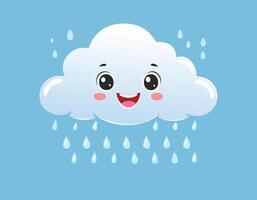 a cartoon cloud with rain drops on it. vector