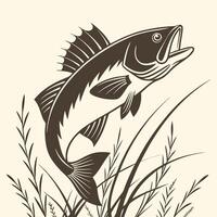 A Walleye fish jumping out of the water with grass vector