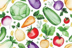 watercolor seamless pattern with farm vegetables. cute picture in simple style. vector