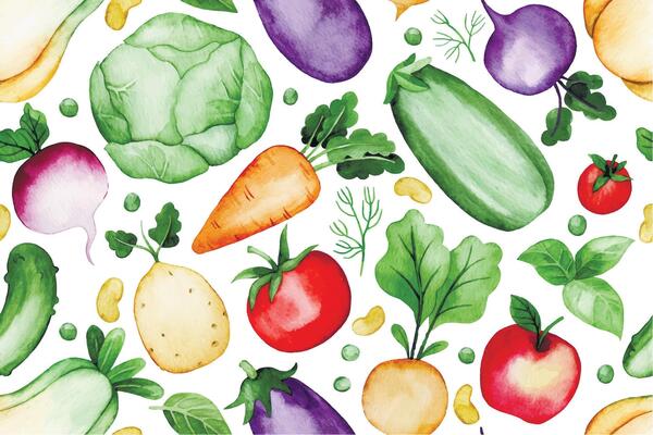 watercolor seamless pattern with farm vegetables. cute picture in simple style.