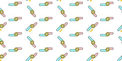 Seamless pattern with colorful wristwatches in pastel colors on a white background. The design features blue and pink watch bands with yellow watch faces, creating a playful and modern look vector