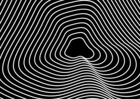 Abstract black and white wavy lines forming a hypnotic, optical illusion pattern. The lines create a sense of depth and movement, making it visually captivating and intriguing vector