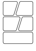 Blank manga storyboard template with six panels, ideal for creating comic strips or manga stories. Each panel has rounded corners and varying shapes for dynamic storytelling vector