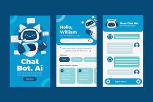 Hand drawn flat conversational ai chatbot app design template set vector