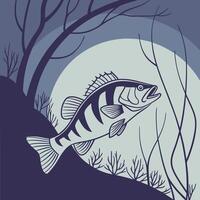 a fish in the water with a moon in the background vector