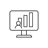 Computer with statistics bars icon over white background, line style, illustration vector