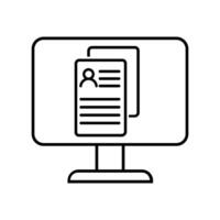computer with resume icon over white background, line style, illustration vector