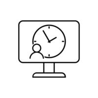 Desktop with clock icon over white background, line style, illustration vector
