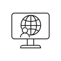 Online education concept, computer with globe icon over white background, line style, illustration vector
