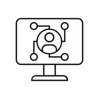 Computer with social media icon over white background, line style, illustration vector