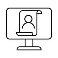 Desktop computer with social media profile illustration line style icon for apps and websites vector