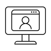 Desktop computer with user profile illustration design, outline style icon editable stroke vector